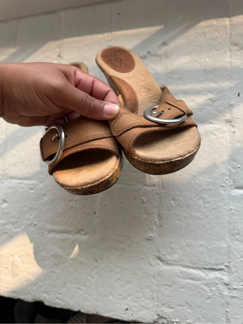 B.O.C Brown Cork Wedge Slide with Buckle